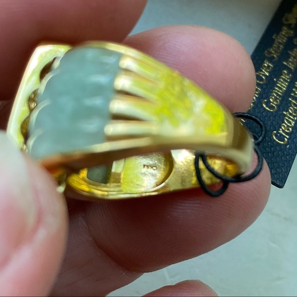 18k gold over sterling jade ring with lab sapphire - Picture 12 of 13
